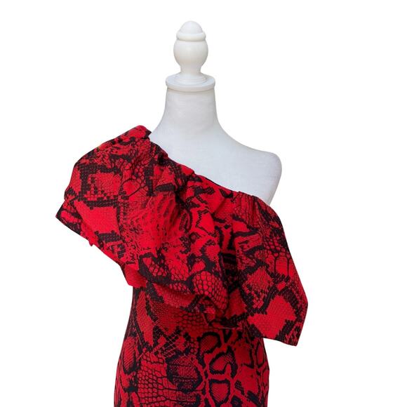 Solace London Heppy One Shoulder Crepe De Chine Midi Dress 0 Red NWT - Picture 4 of 9